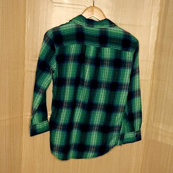Arizona Girls Green Plaid Flannel With Sequin Pocket XL 16 - Picture 2 of 5